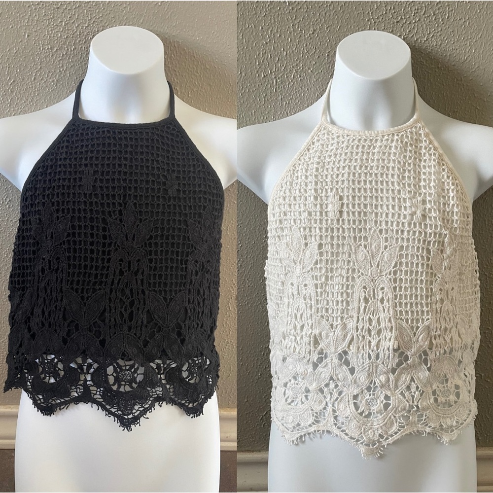 2 for the price of 1 Express Crochet Halter Tops in Black and Cream